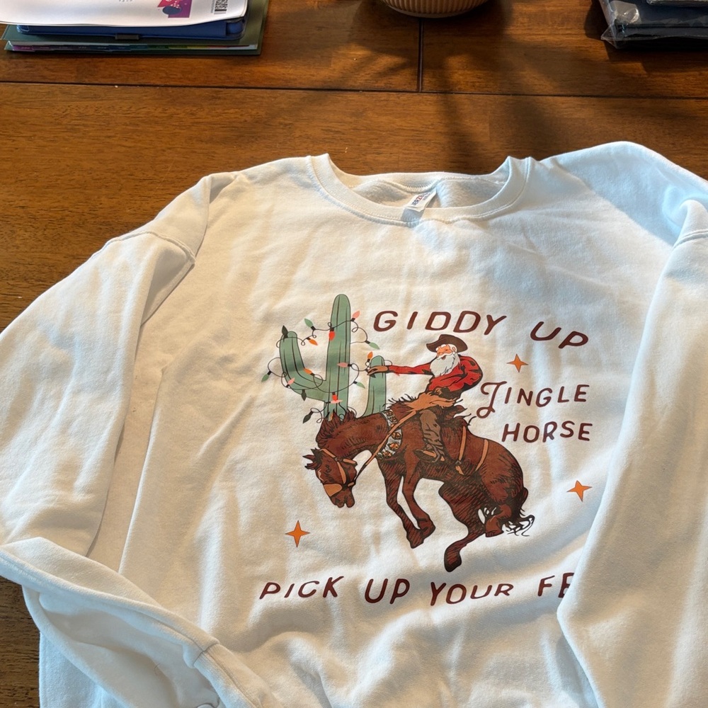 Jerzees unisex White 'Giddy Up' Sweatshirt